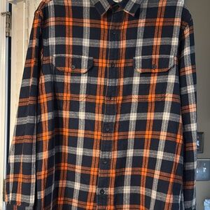 Old Navy Navy and Orange Plaid Button-Front Shirt